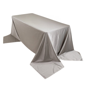 90"x156" Shimmer Silver Premium Scuba Rectangle Tablecloth, Wrinkle Free Seamless Polyester Tablecloth for 8 Foot Table With Floor-Length Drop