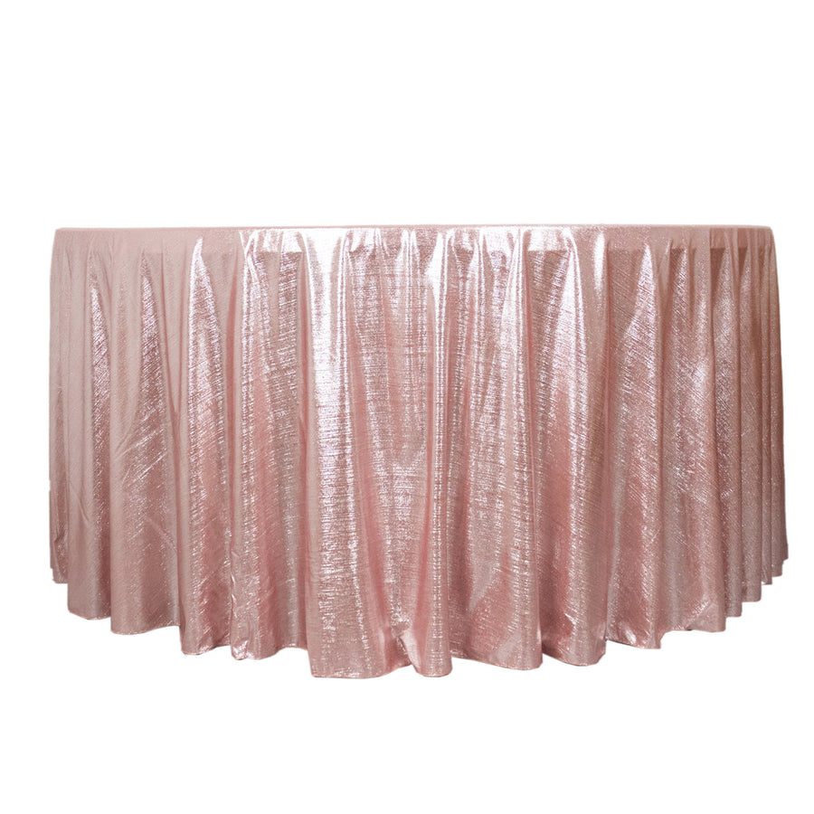 120inch Shiny Blush Rose Gold Round Polyester Tablecloth With Shimmer Sequin Dots#whtbkgd