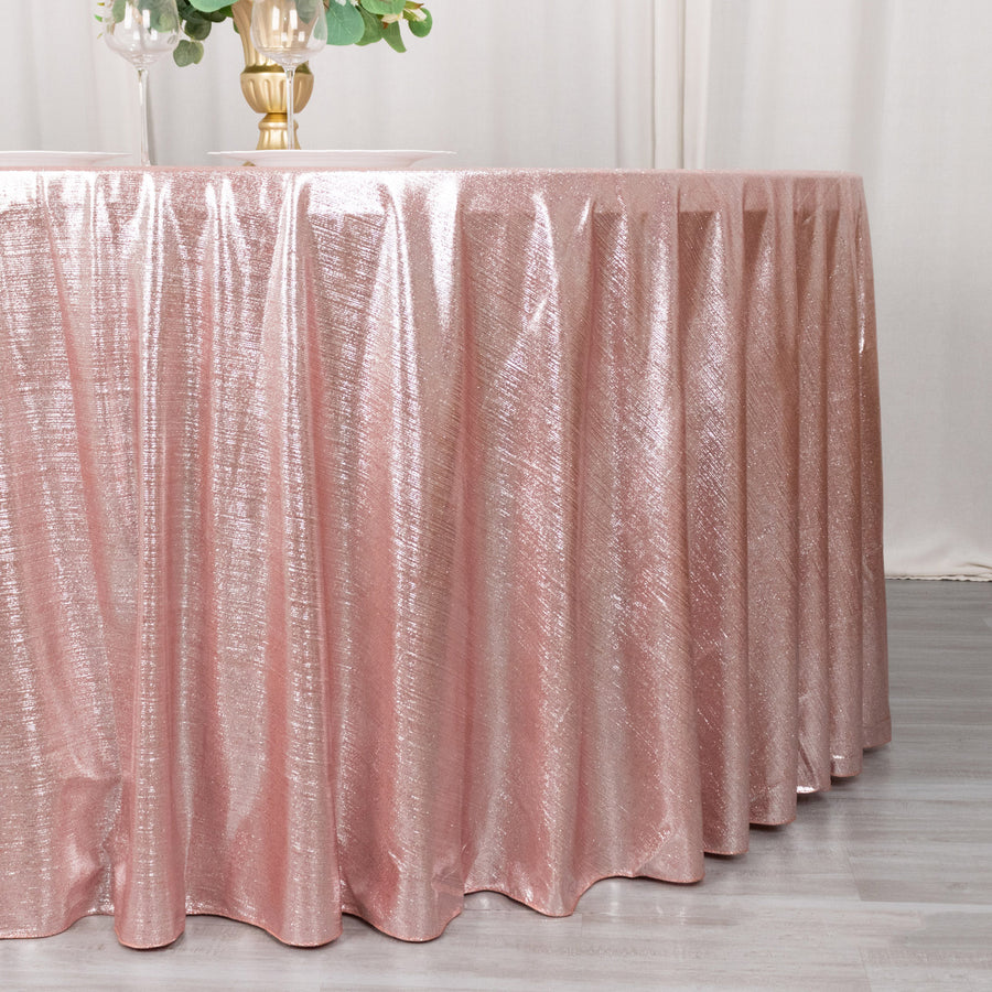 120inch Shiny Blush Rose Gold Round Polyester Tablecloth With Shimmer Sequin Dots
