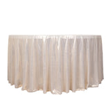 120inch Shiny Beige Round Polyester Tablecloth With Shimmer Sequin Dots#whtbkgd