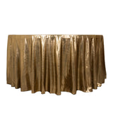 120inch Shiny Antique Gold Round Polyester Tablecloth With Shimmer Sequin Dots#whtbkgd