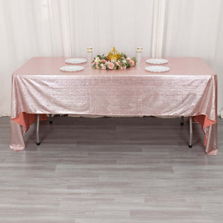 Elevate Your Event with the Rose Gold Sequin Tablecloth