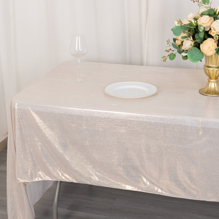 60x126inch Beige Shimmer Sequin Dots Polyester Tablecloth, Wrinkle Free Sparkle Glitter
