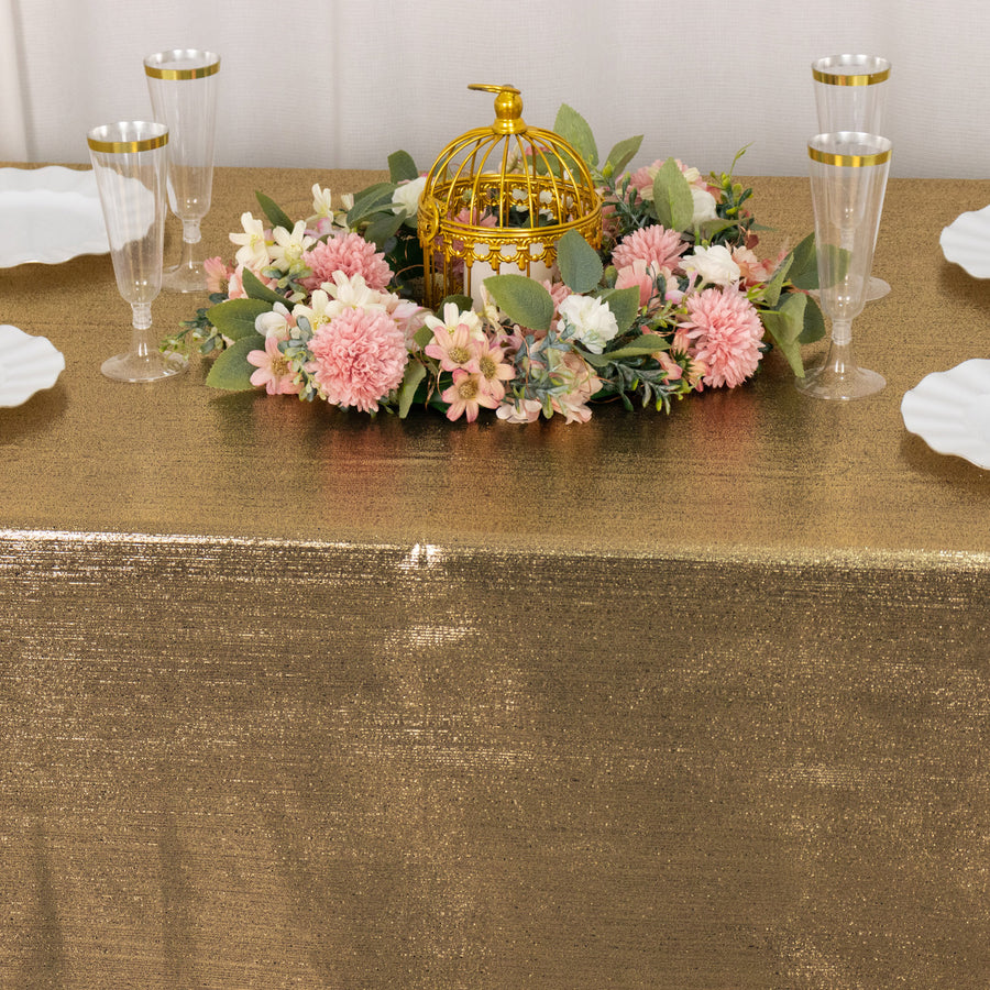 60x126inch Antique Gold Shimmer Sequin Dots Polyester Tablecloth, Sparkle Glitter