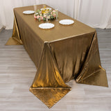 90x132inch Shiny Antique Gold Polyester Rectangular Tablecloth With Shimmer Sequin Dots