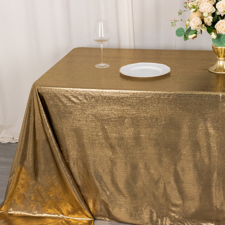 90x132inch Shiny Antique Gold Polyester Rectangular Tablecloth With Shimmer Sequin Dots