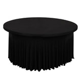 5ft Black Wavy Spandex Fitted Round 1-Piece Tablecloth Table Skirt