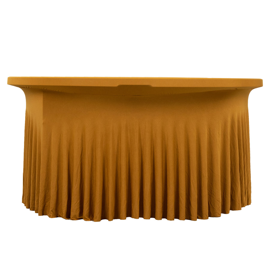 5ft Gold Wavy Spandex Fitted Round 1-Piece Tablecloth Table Skirt#whtbkgd