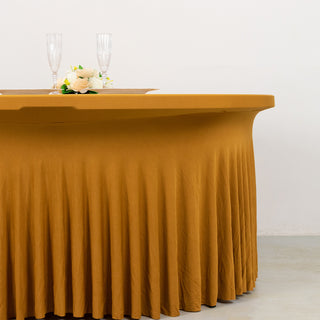 <strong>Gold Spandex Table Cover with Sophisticated Ruffles</strong>