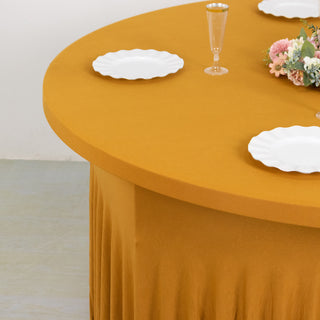<strong>Gold Spandex 60 in Round Tablecloth Skirt for Memorable Celebrations</strong>