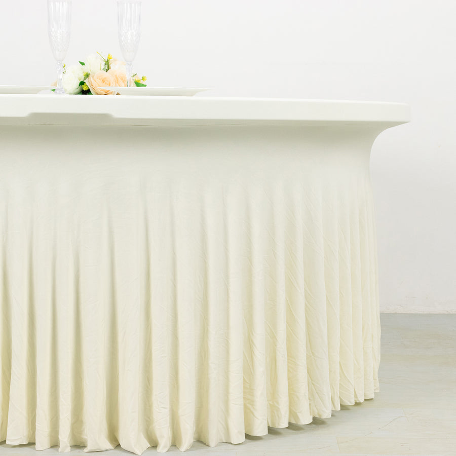 5ft Ivory Wavy Spandex Fitted Round 1-Piece Tablecloth Table Skirt
