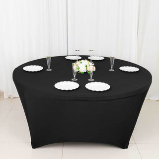 Elevate Your Event with the 6ft Black Spandex Tablecloth