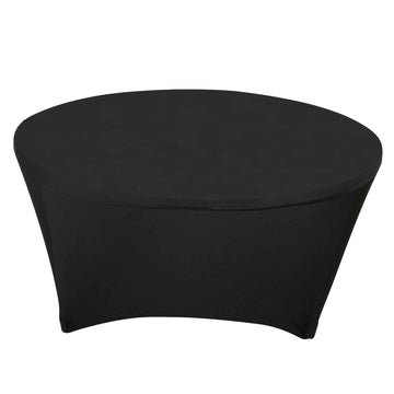 6ft Black Round Stretch Spandex Tablecloth Fitted Table Cover for 72 inch Tables