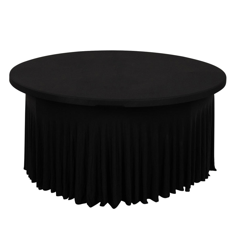 6ft Black Wavy Spandex Fitted Round 1-Piece Tablecloth Table Skirt, Stretchy Table Cover Ruffles