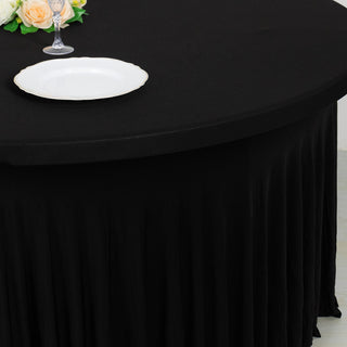 Premium Black Spandex Fitted Tablecloth With Ruffles