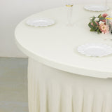 6ft Ivory Wavy Spandex Fitted Round 1-Piece Tablecloth Table Skirt, Stretchy Table Cover Ruffles