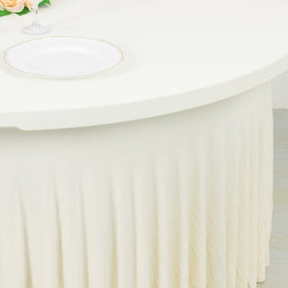 Stretchable Ivory Table Cover With Natural Wavy Drapes
