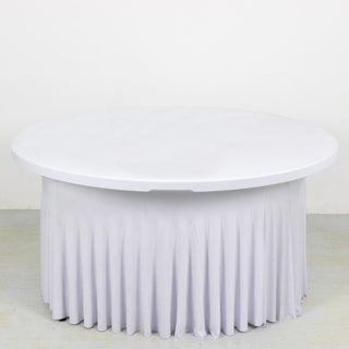 Fitted White Spandex Round Table Cover Skirt