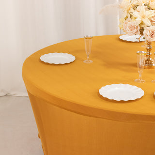 <h3 style="margin-left:0px;"><strong>Luxurious 6ft Gold Spandex Tablecloth</strong>