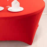 6ft Red Round Stretch Spandex Tablecloth Fitted Table Cover for 72 inch Tables