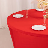 6ft Red Round Stretch Spandex Tablecloth Fitted Table Cover for 72 inch Tables