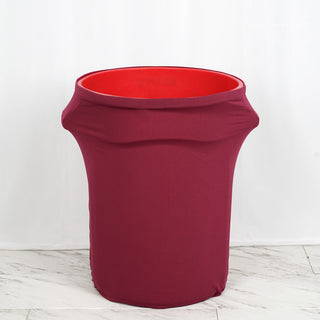 Transform Your Events with the Burgundy Stretch Spandex Round Trash Bin Cover