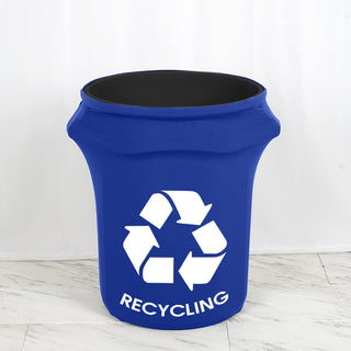 Royal Blue Spandex Stretch Trash Can Waste Container Cover With Recycling Logo