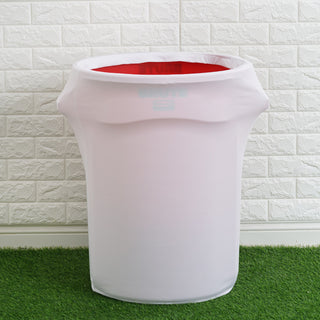 White Stretch Spandex Round Trash Bin Container Cover