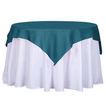 54"x54" Peacock Teal Polyester Square Table Overlay