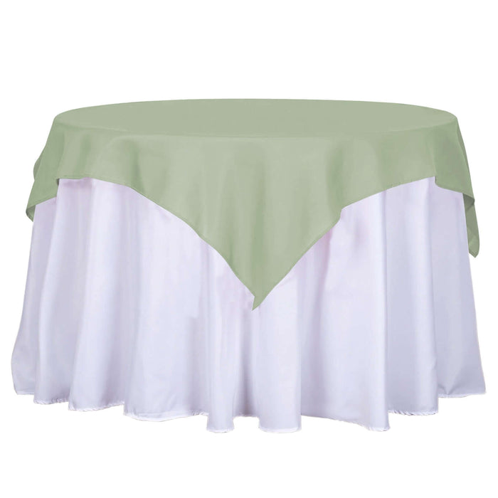 54Inch Sage Green Square Polyester Tablecloth Overlay, Washable Table Linen Overlay.