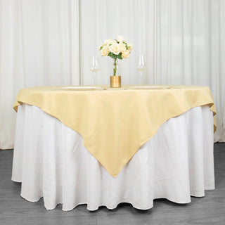 Experience Luxury and Convenience with the Champagne Premium Seamless Polyester Square Table Overlay