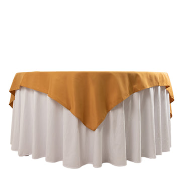 Premium Polyester 70"x70" Table Overlay Square Tablecloth Gold 220GSM Wrinkle-Resistant Table Cover for Stylish Gatherings