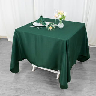 Versatile and Durable Tabletop Elegance with the Hunter Emerald Green Premium Seamless Polyester Square Tablecloth