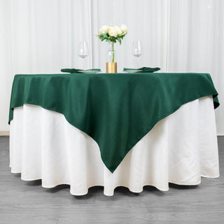 Add Elegance to Your Event with the 70"x70" Hunter Emerald Green Premium Seamless Polyester Square Table Overlay