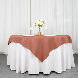Versatile and Easy to Clean - Terracotta (Rust) Premium Seamless Polyester Square Table Overlay