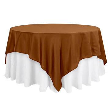 90"x90" Cinnamon Brown Seamless Square Polyester Table Overlay