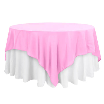 Polyester 90"x90" Table Overlay Square Tablecloth Pink - Wrinkle-Resistant & Durable Table Cover