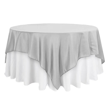 Polyester 90"x90" Table Overlay Square Tablecloth Silver - Wrinkle-Resistant & Durable Table Cover