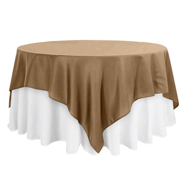 Polyester 90"x90" Table Overlay Square Tablecloth Taupe - Wrinkle-Resistant & Durable Table Cover