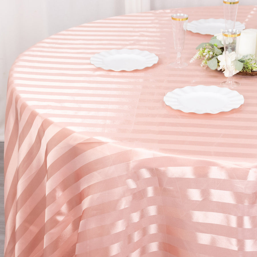 120inch Dusty Rose Satin Stripe Seamless Round Tablecloth