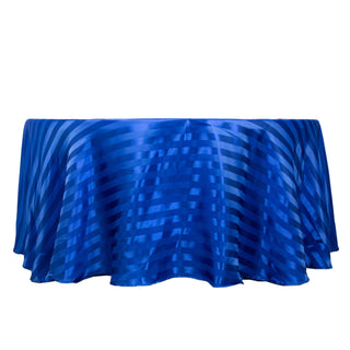 Create Unforgettable Moments with the Royal Blue Satin Stripe Seamless Round Tablecloth