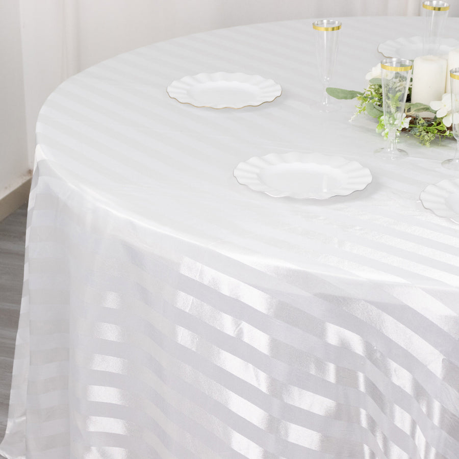 120inch White Satin Stripe Seamless Round Tablecloth