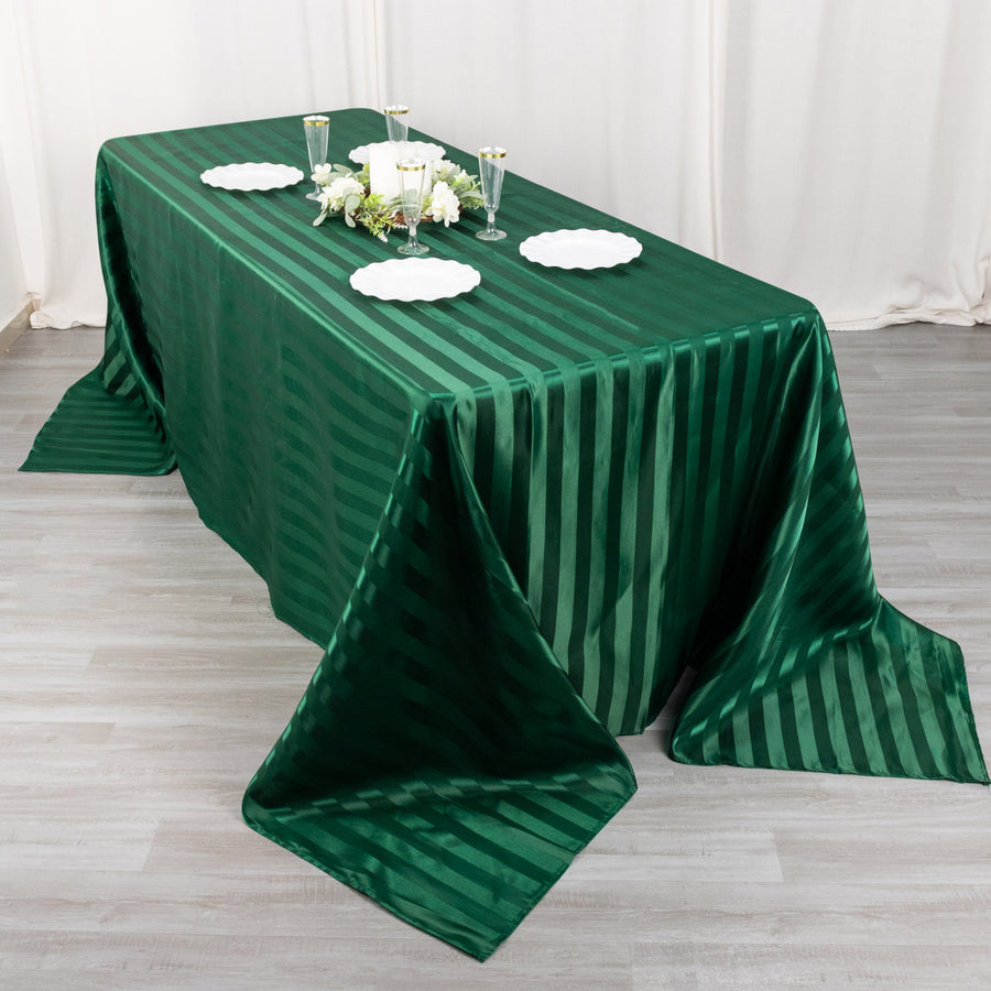 90x132inch Hunter Emerald Green Satin Stripe Seamless Rectangular Tablecloth