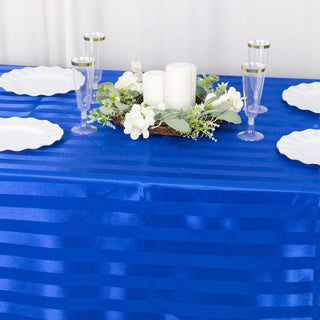 Elevate Your Event Decor with the Royal Blue Satin Stripe Tablecloth