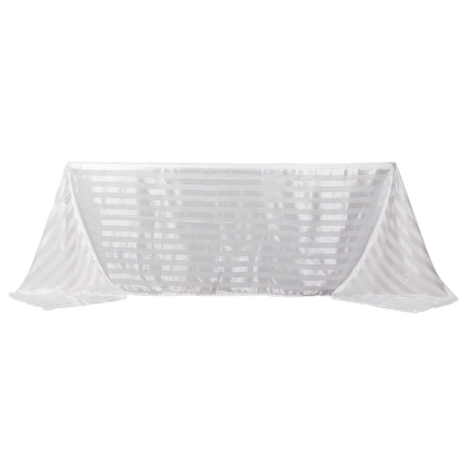 90x132inch White Satin Stripe Seamless Rectangular Tablecloth