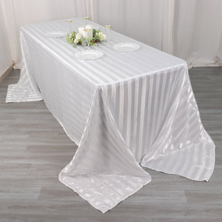 Enhance Your Event Decor with the White Satin Stripe Seamless Rectangular Tablecloth