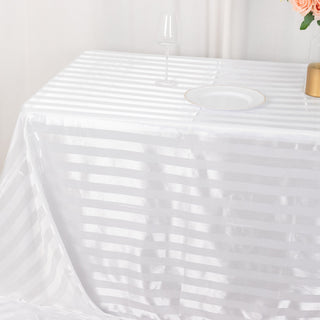 Elevate Your Event with the White Satin Stripe Seamless Rectangular Tablecloth