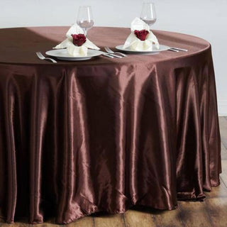 Unparalleled Sophistication with a Chocolate Satin Round Tablecloth