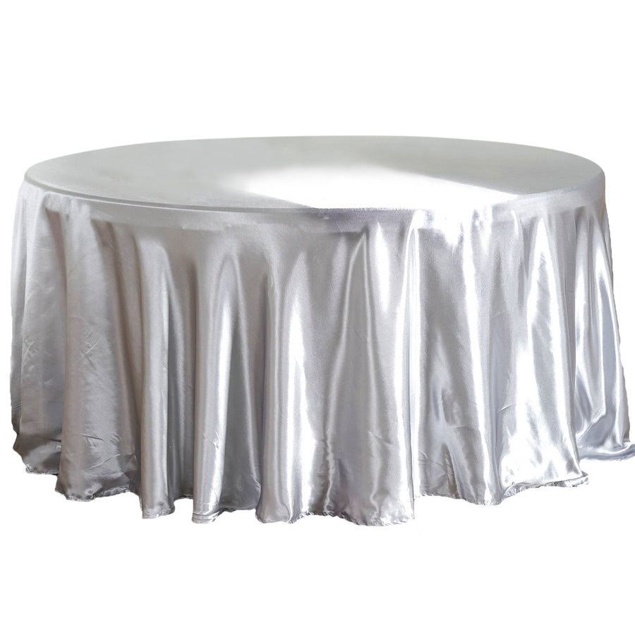 108" Silver Satin Round Tablecloth