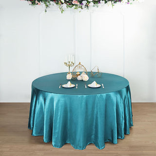 Teal Seamless Satin Round Tablecloth - Add Elegance to Your Event Decor